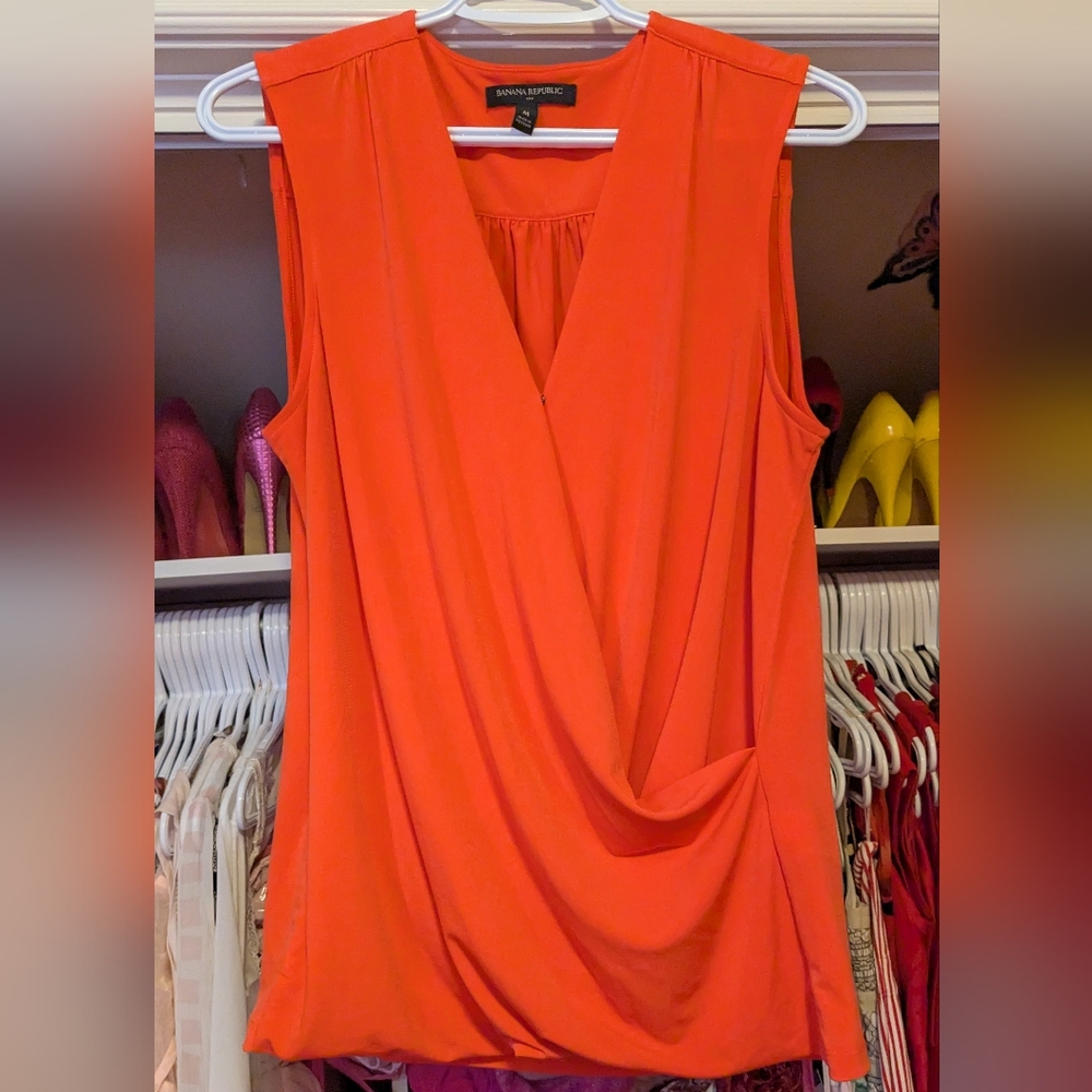Banana Republic Sleeveless Drape Front Top - Bright Orange Size Medium